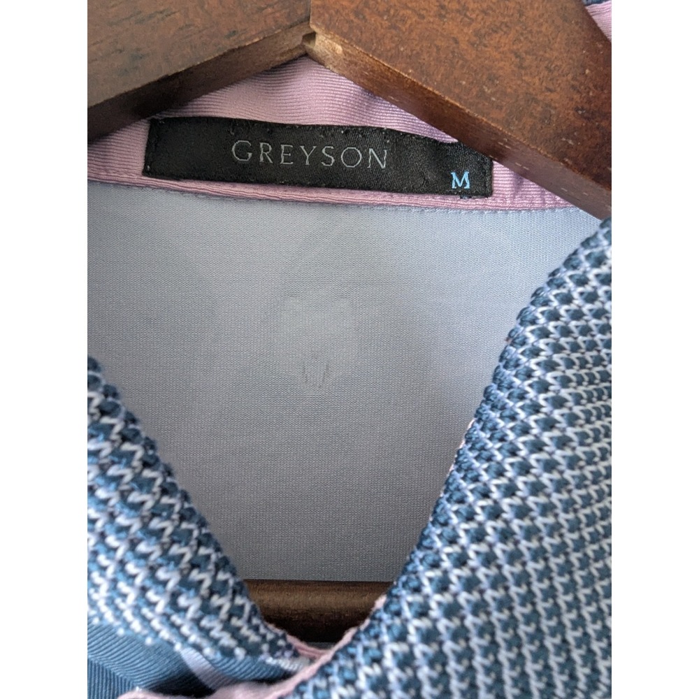 Greyson Polo Mens Medium Navy Pink Antler Bird Print Performance Golf Shirt M - Picture 3 of 9